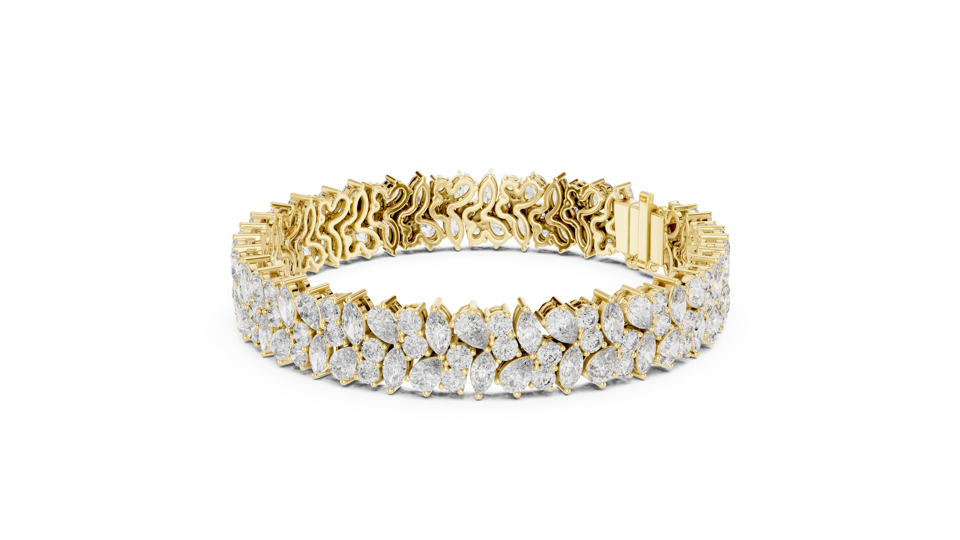 Floral lab grown diamond bracelet with marquise pear and round diamonds in yellow gold white gold and rose gold