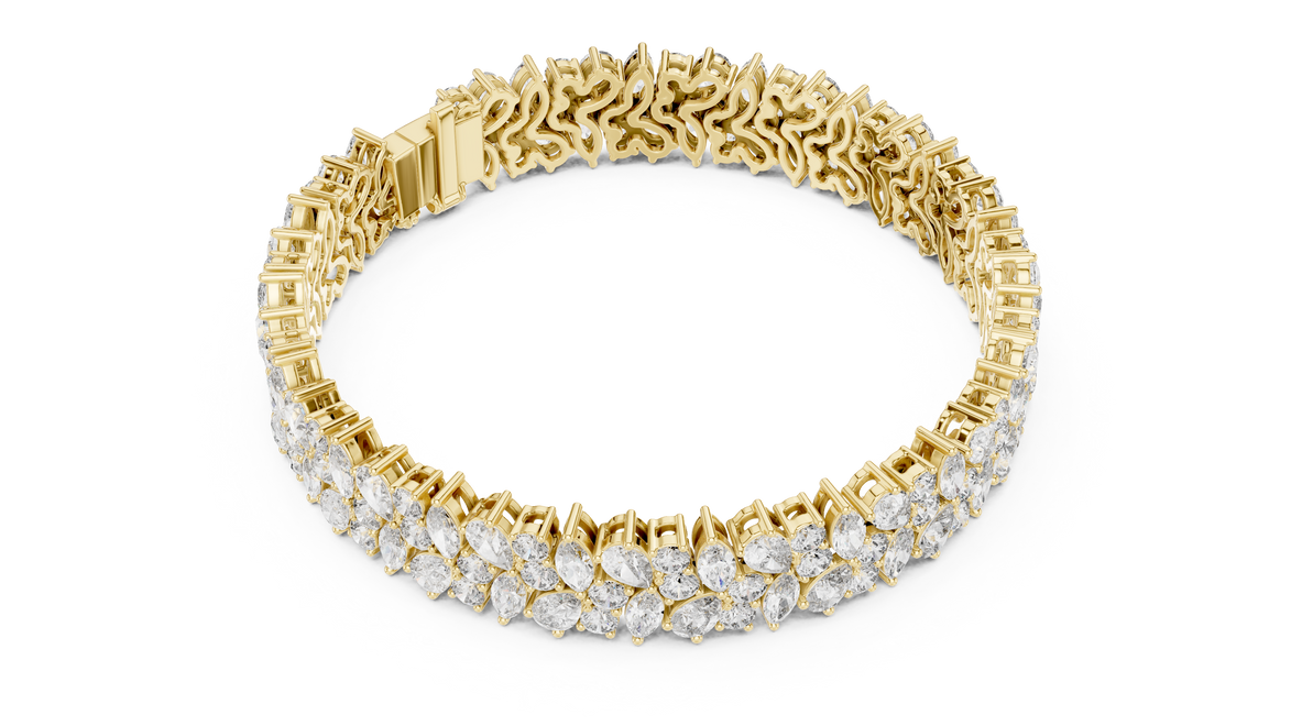 Floral lab grown diamond bracelet with marquise pear and round diamonds in yellow gold white gold and rose gold