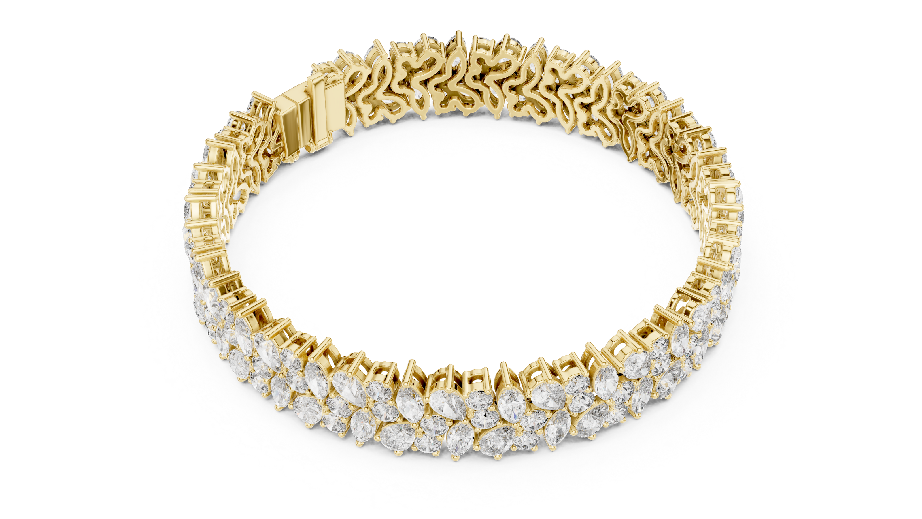 Floral lab grown diamond bracelet with marquise pear and round diamonds in yellow gold white gold and rose gold