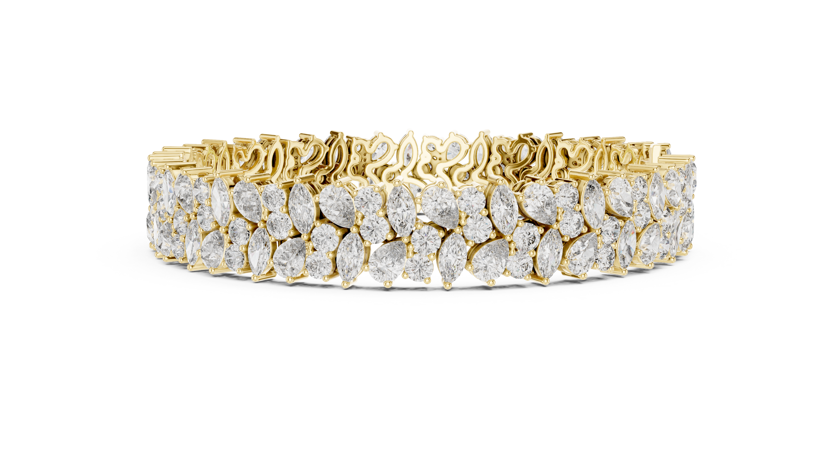 Floral lab grown diamond bracelet with marquise pear and round diamonds in yellow gold white gold and rose gold