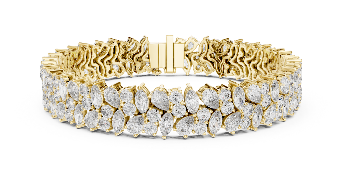 Floral lab grown diamond bracelet with marquise pear and round diamonds in yellow gold white gold and rose gold