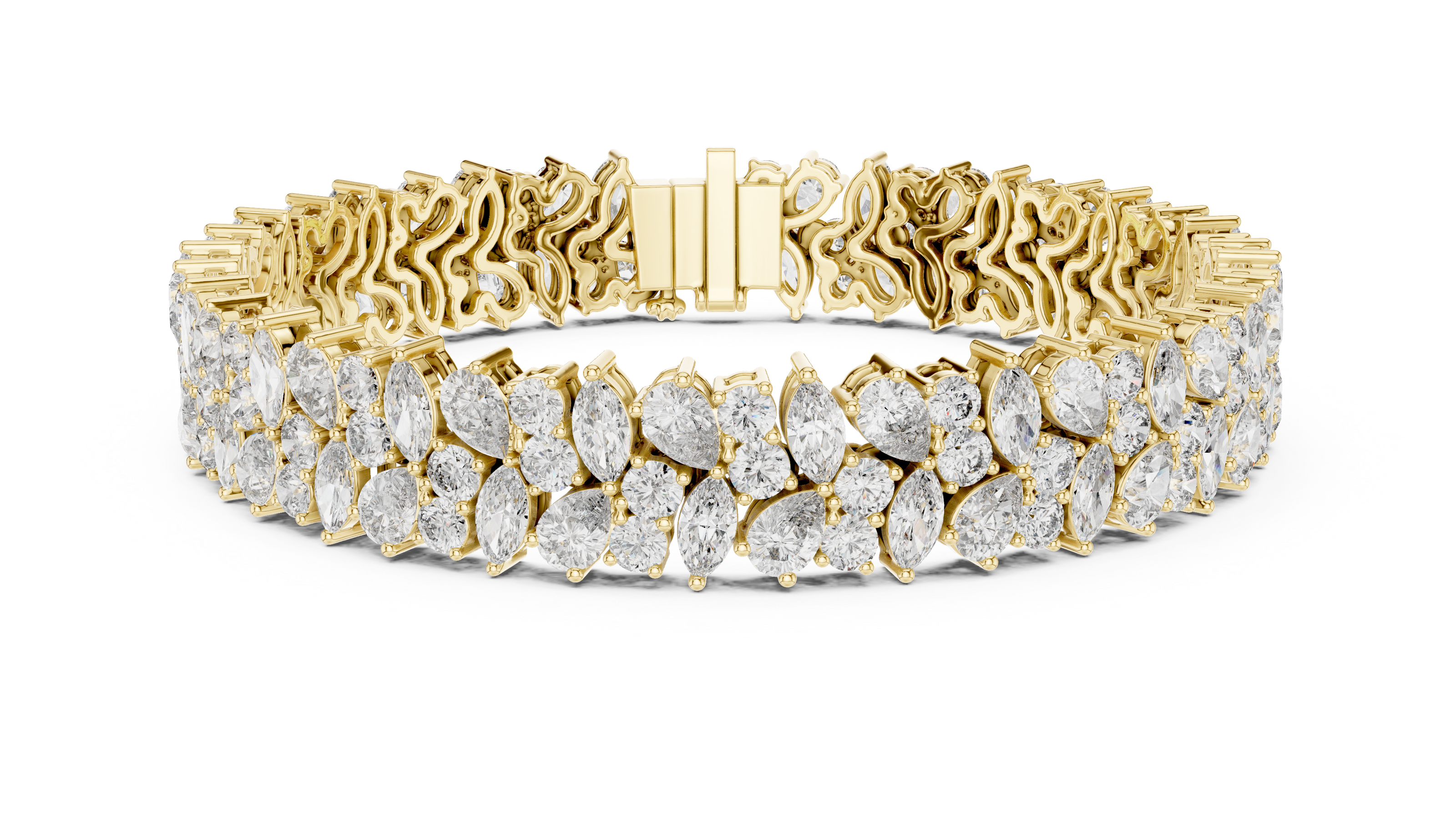 Floral lab grown diamond bracelet with marquise pear and round diamonds in yellow gold white gold and rose gold