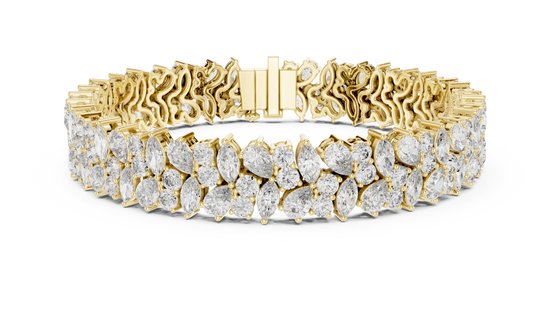 Marquise & Pear Diamond Cluster Tennis Bracelet in Yellow Gold