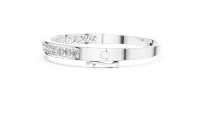Channel set lab grown diamond bangle bracelet in yellow gold white gold and rose gold with sleek round diamond design