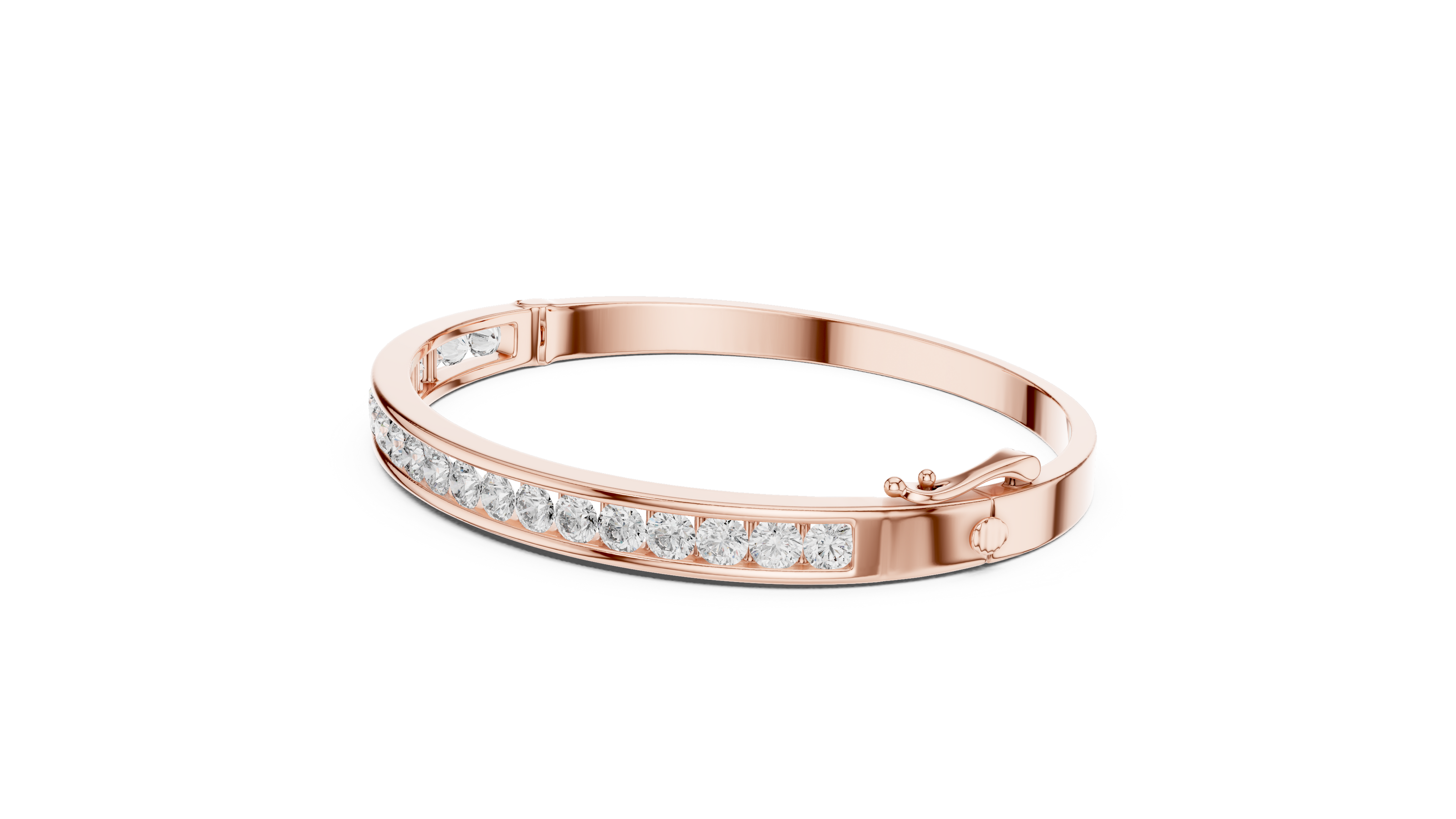 Rose gold bracelet with diamonds on a white background