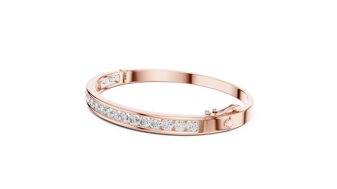 Rose gold bracelet with diamonds on a white background