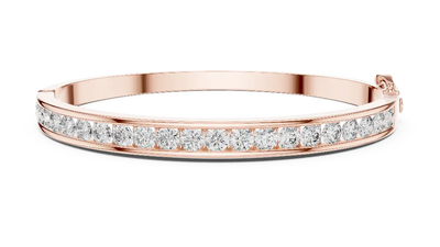 Rose gold bracelet with clear gemstones on a white background
