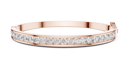 Rose gold bracelet with clear gemstones on a white background