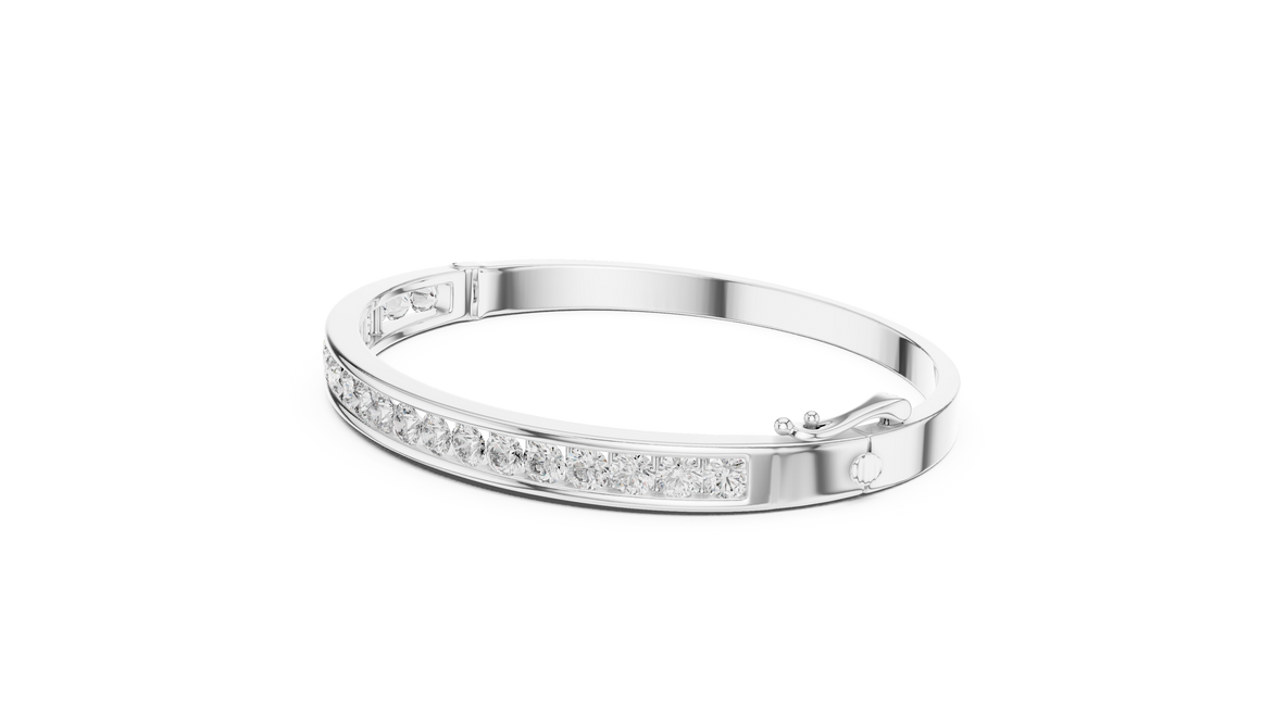 Silver bracelet with small stones on a white background