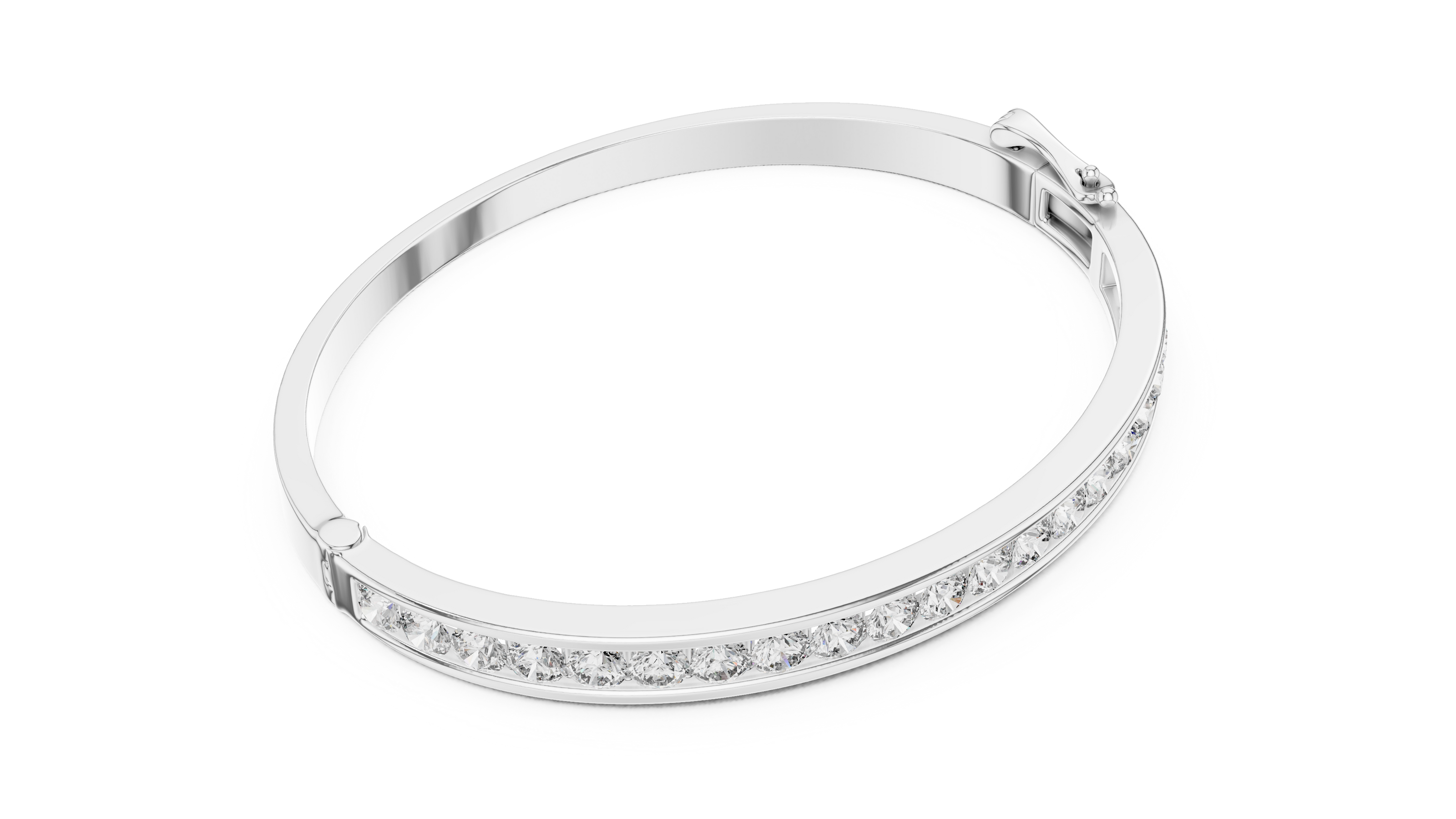 Silver bracelet with clear stones on a white background