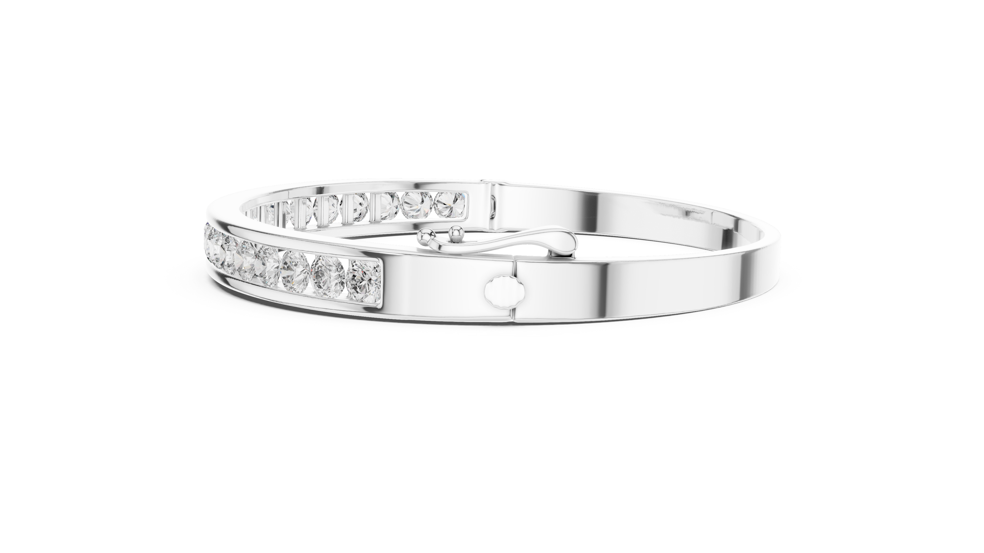 Silver bracelet with small diamonds on a white background