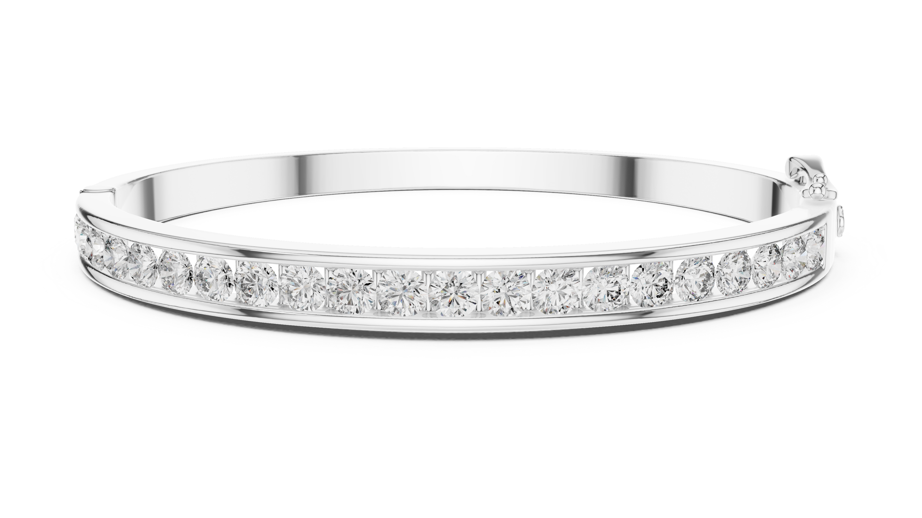 Silver bracelet with clear gemstones on a white background