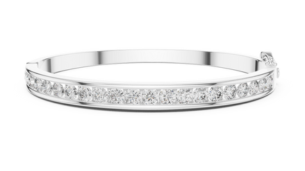 Silver bracelet with clear gemstones on a white background