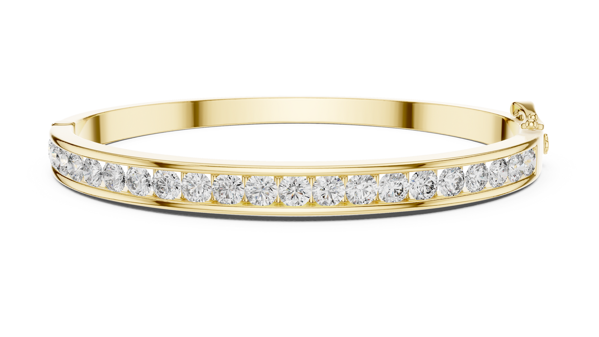 Gold bracelet with clear gemstones on a white background