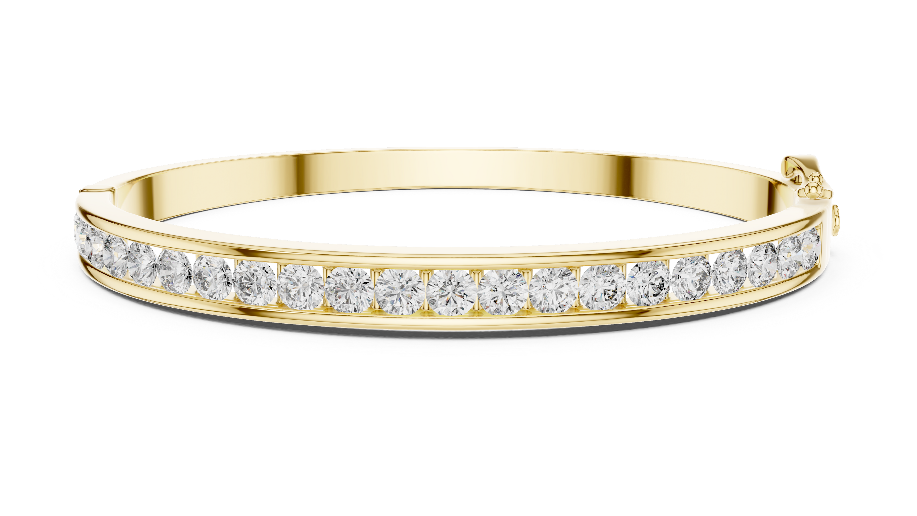 Gold bracelet with clear gemstones on a white background