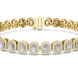 Radiant cut halo lab grown diamond tennis bracelet in yellow gold white gold and rose gold with luxury diamond links