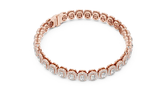 Gold bracelet with diamond accents on a white background