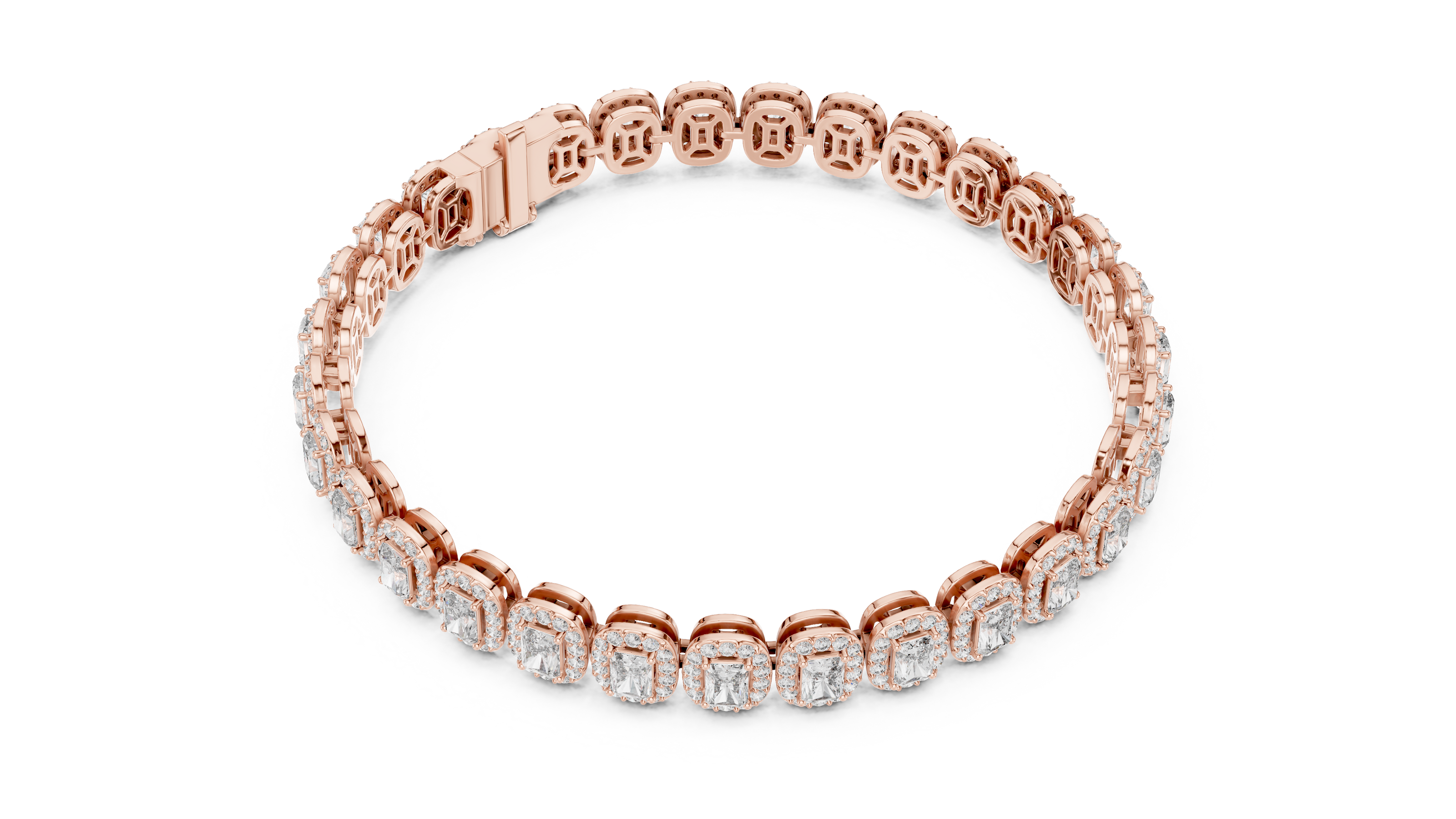 Gold bracelet with diamond accents on a white background