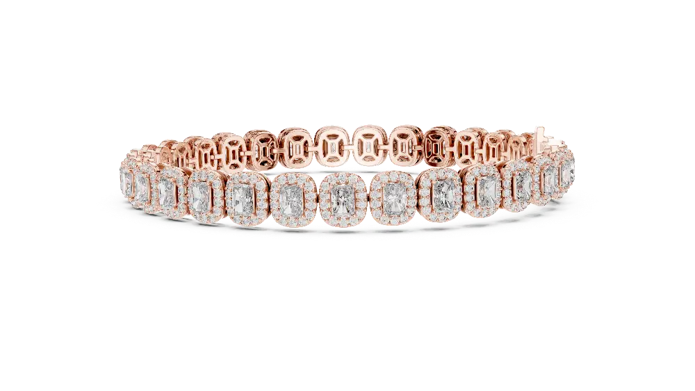 Rose gold bracelet with diamonds on a white background