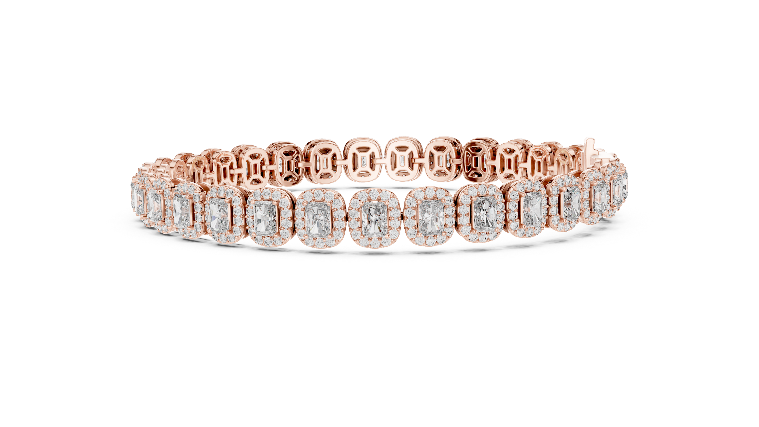 Rose gold bracelet with diamonds on a white background