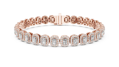 Rose gold bracelet with diamond accents on a white background