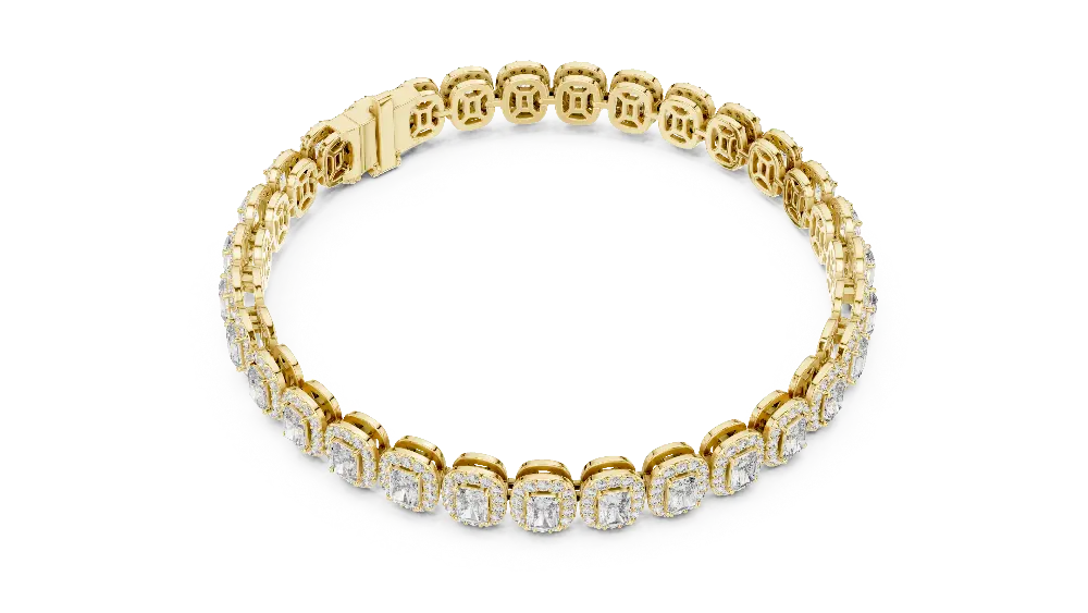 Gold bracelet with diamond accents on a white background