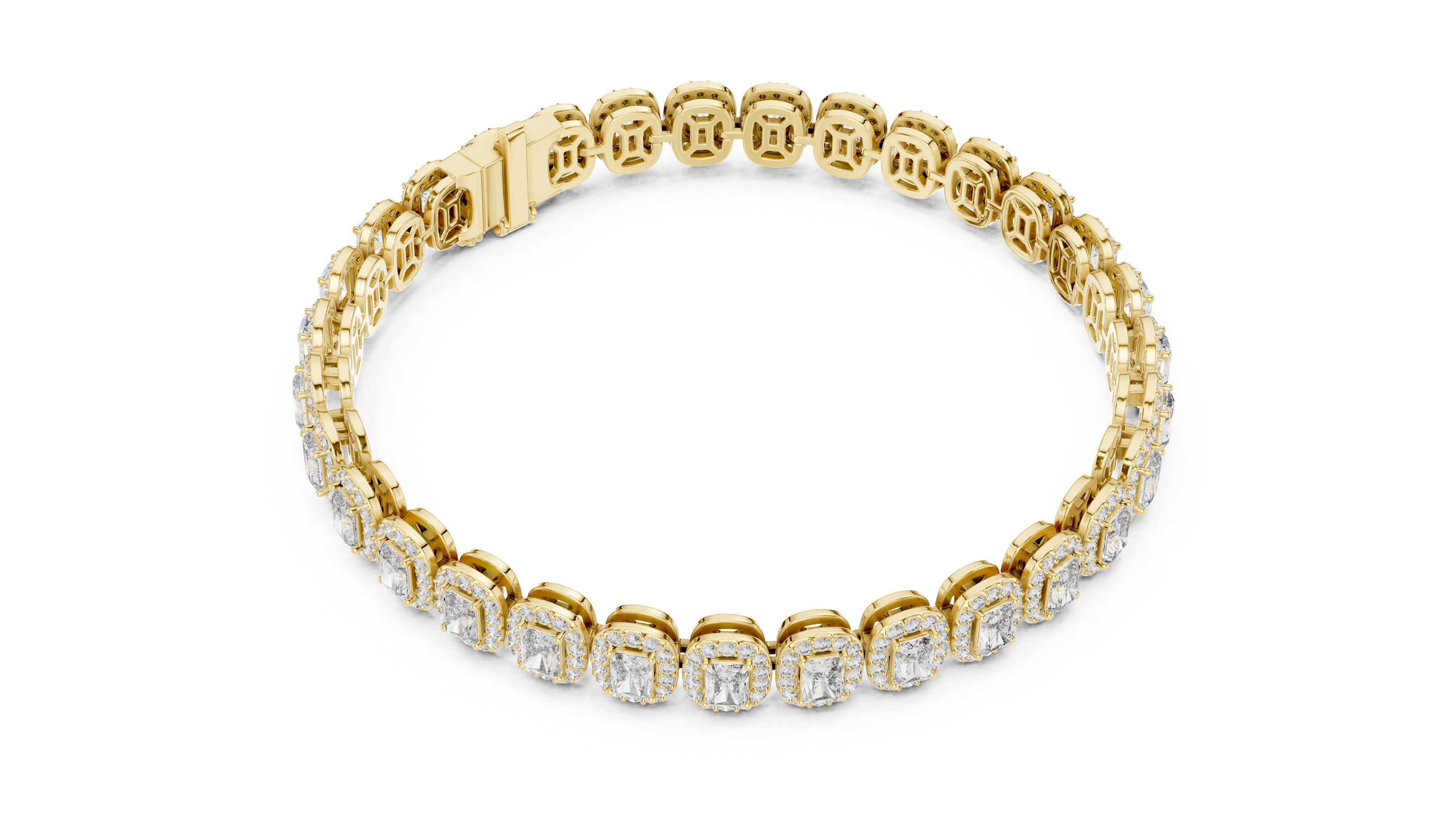 Gold bracelet with diamond accents on a white background