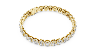 Radiant Cut Diamond Halo Tennis Bracelet in Yellow Gold