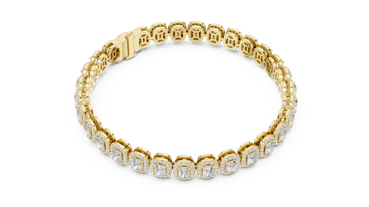 Gold bracelet with diamond accents on a white background