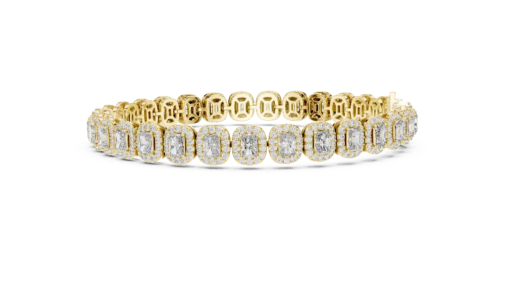 Gold bracelet with diamond accents on a white background