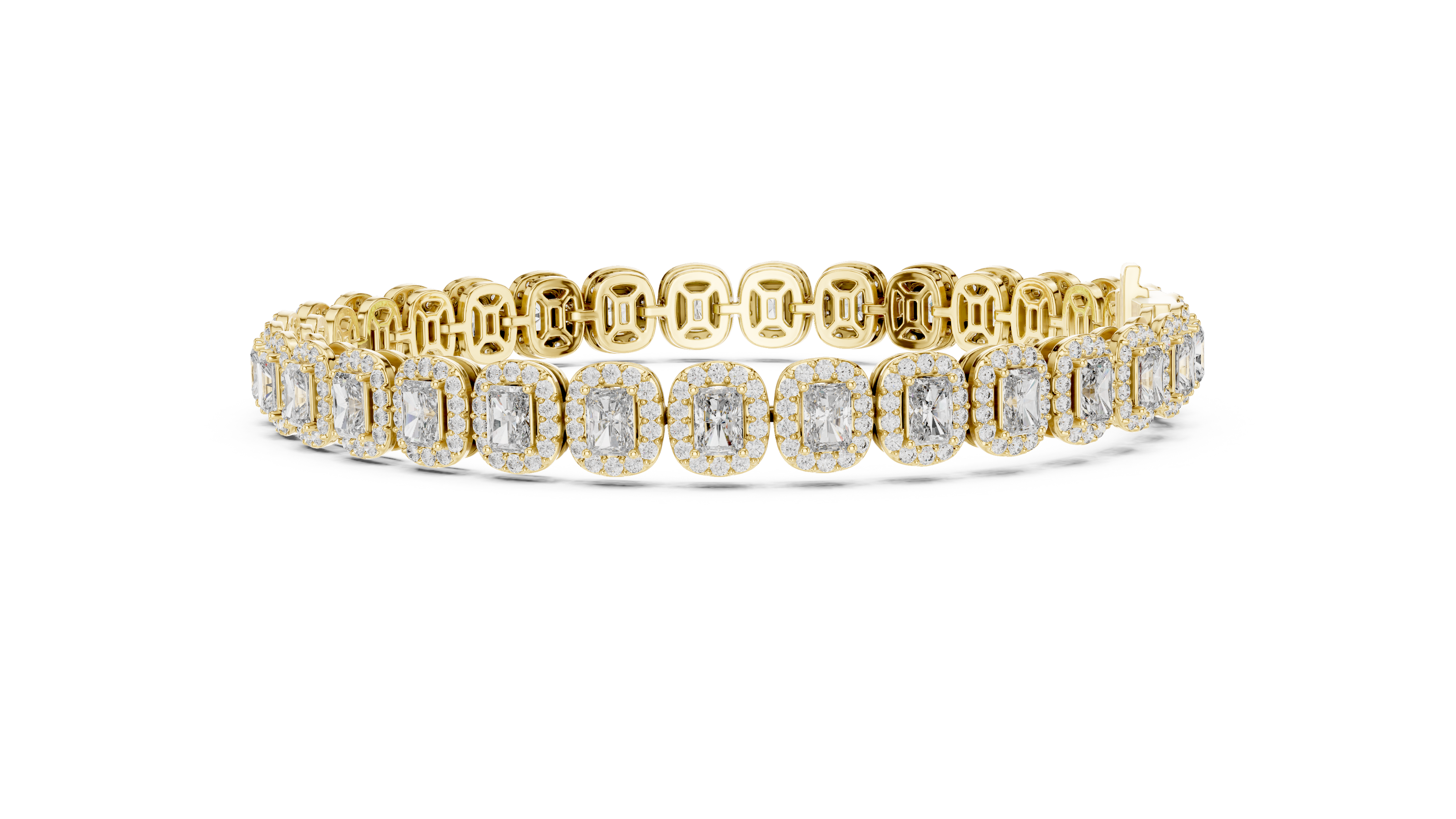 Gold bracelet with diamond accents on a white background