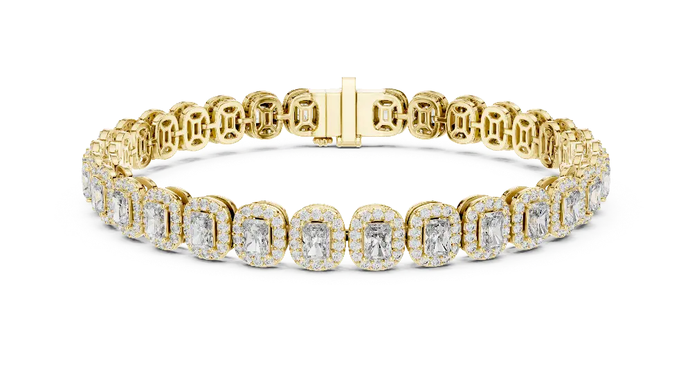 Gold bracelet with diamond accents on a white background