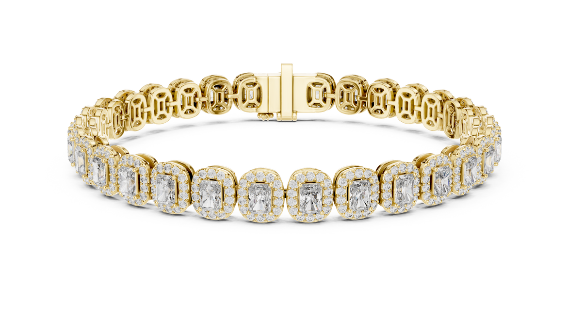 Gold bracelet with diamond accents on a white background