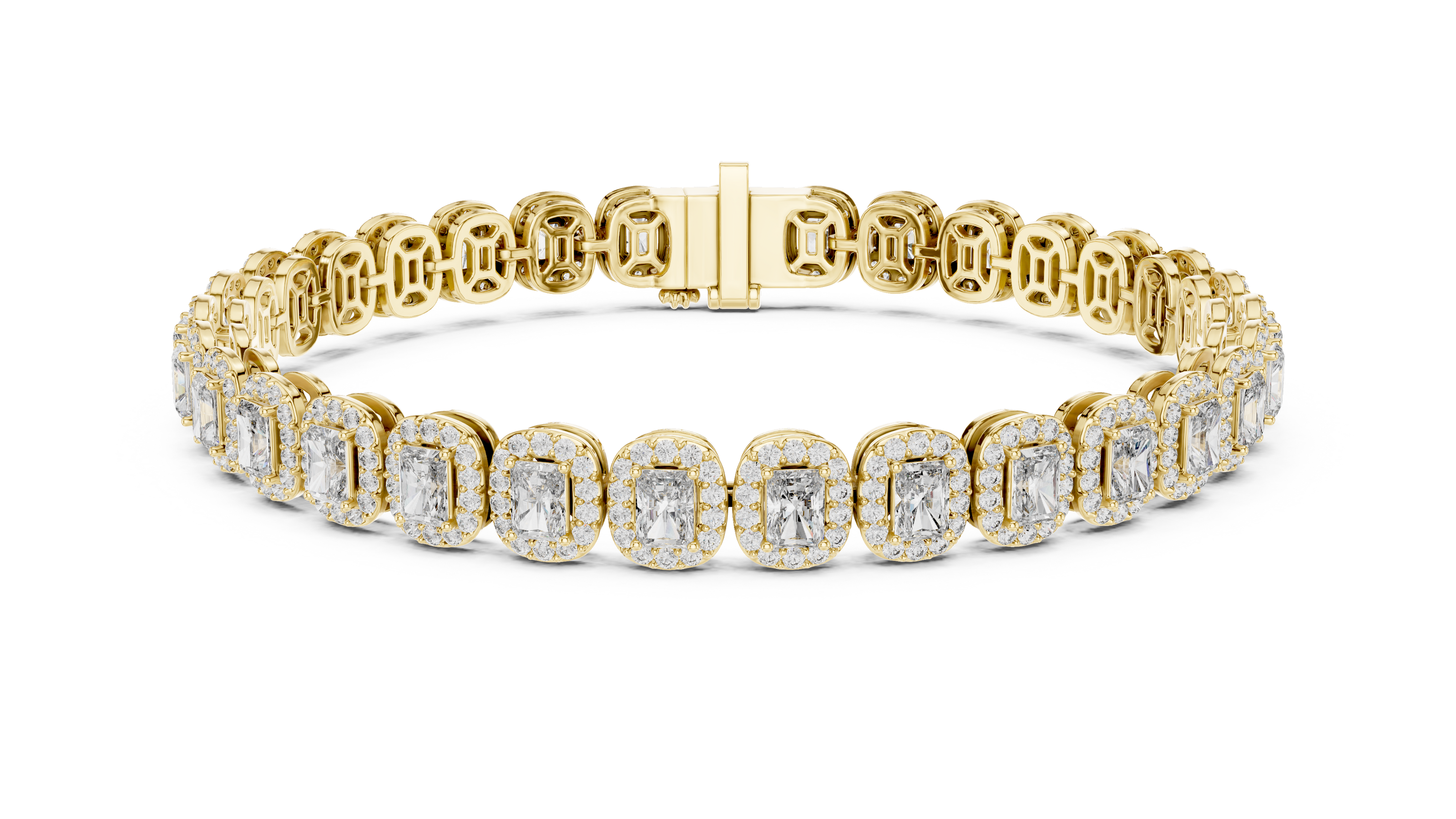 Gold bracelet with diamond accents on a white background
