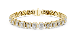 Radiant Cut Diamond Halo Tennis Bracelet in Yellow Gold