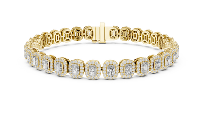Radiant Cut Diamond Halo Tennis Bracelet in Yellow Gold