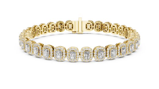 Radiant Cut Diamond Halo Tennis Bracelet in Yellow Gold