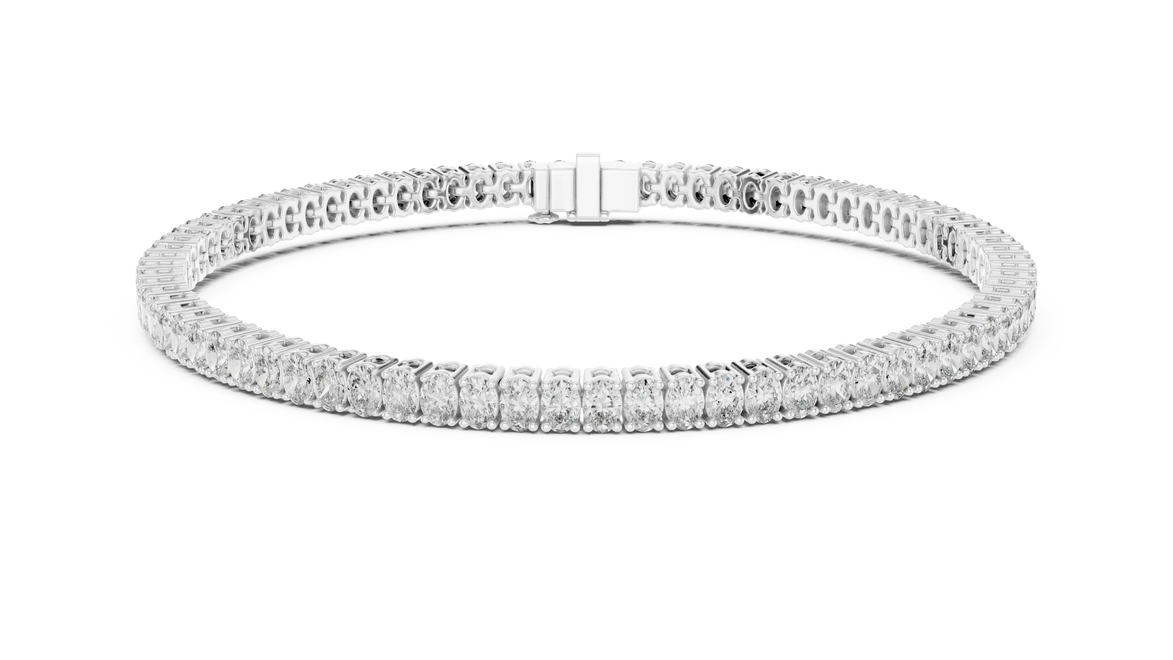 Oval cut lab grown diamond tennis bracelet in yellow gold white gold and rose gold with elegant luxury diamond setting