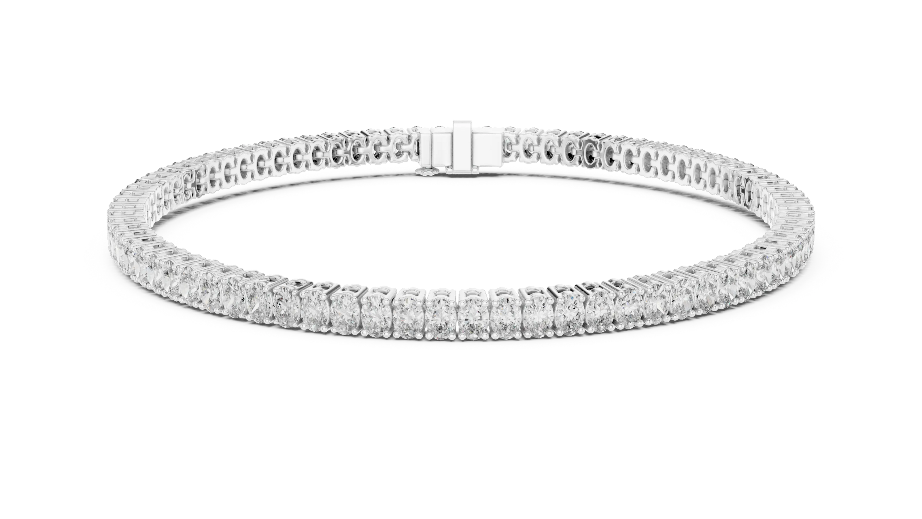 Oval cut lab grown diamond tennis bracelet in yellow gold white gold and rose gold with elegant luxury diamond setting