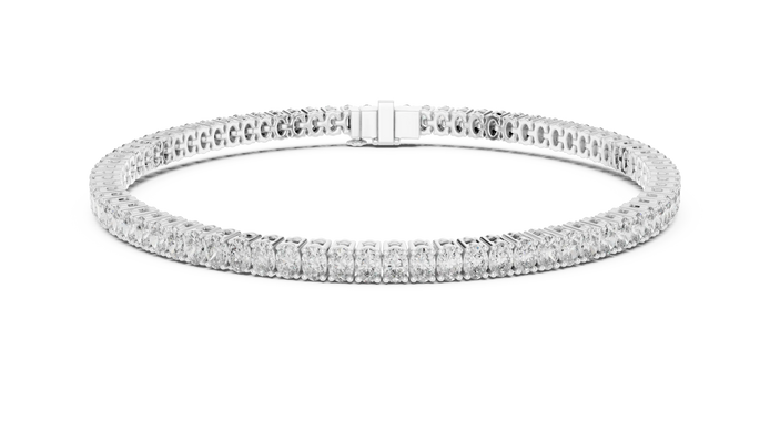 Oval cut lab grown diamond tennis bracelet in yellow gold white gold and rose gold with elegant luxury diamond setting