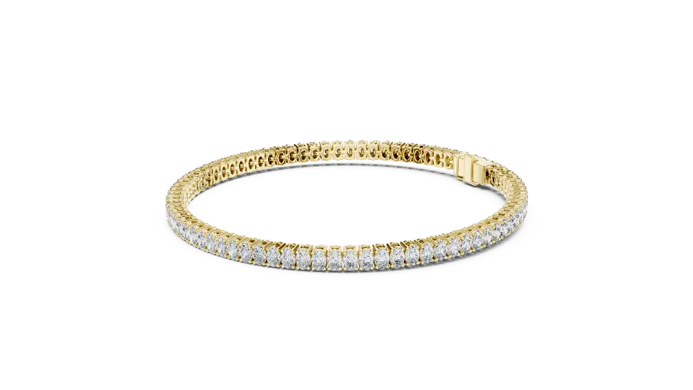 Oval cut lab grown diamond tennis bracelet in yellow gold white gold and rose gold with elegant luxury diamond setting