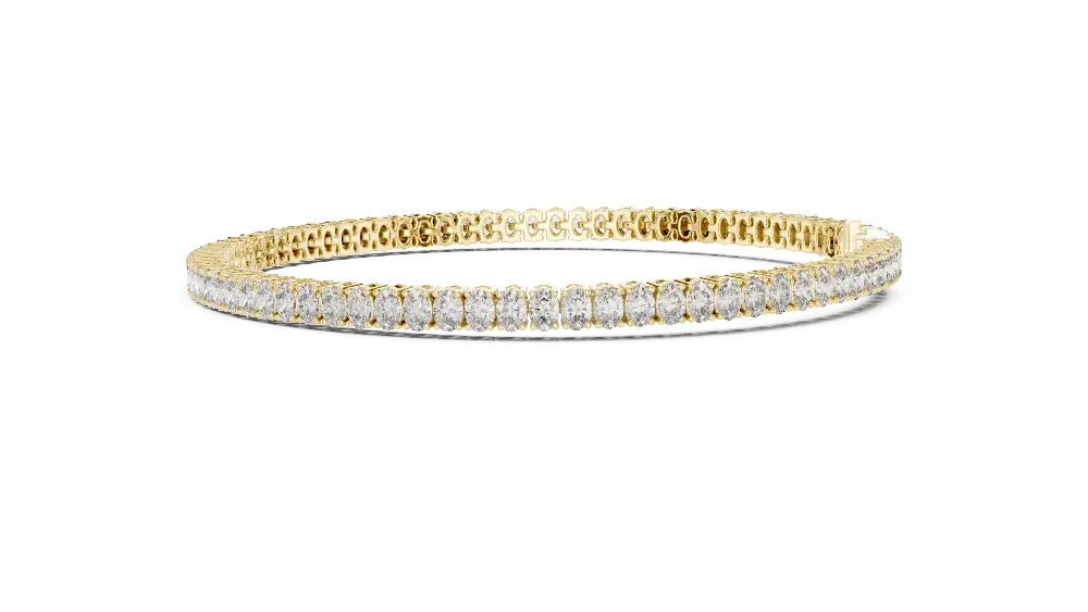 Oval cut lab grown diamond tennis bracelet in yellow gold white gold and rose gold with elegant luxury diamond setting