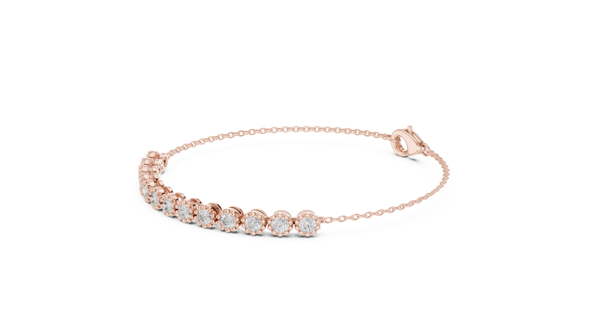 Minimal round lab grown diamond chain bracelet in yellow gold white gold and rose gold with elegant fine jewelry styling