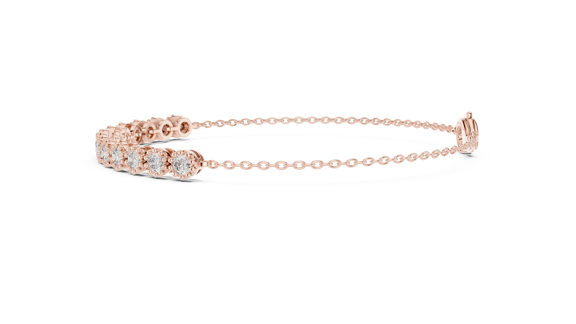 Minimal round lab grown diamond chain bracelet in yellow gold white gold and rose gold with elegant fine jewelry styling