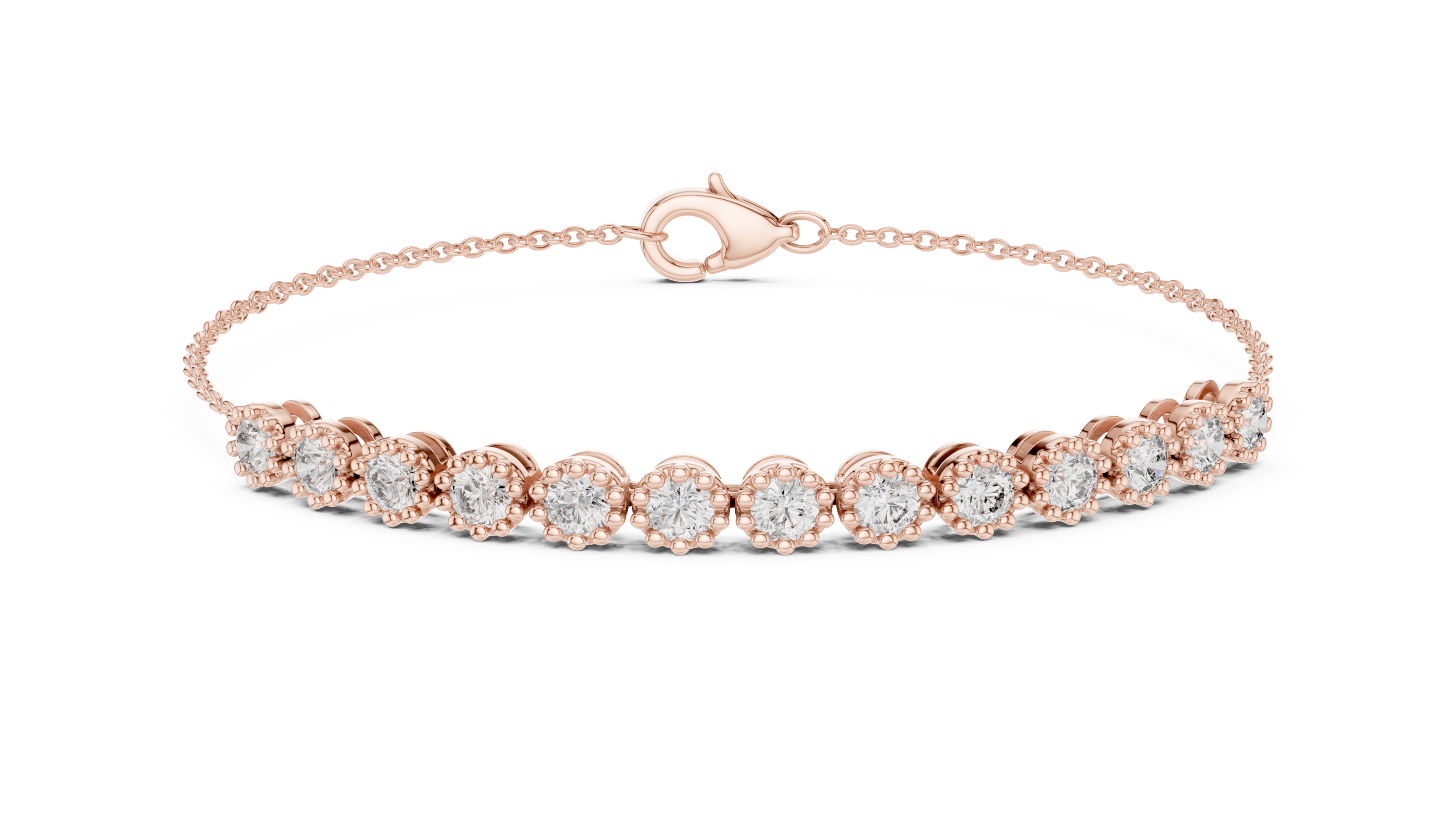 Minimal round lab grown diamond chain bracelet in yellow gold white gold and rose gold with elegant fine jewelry styling