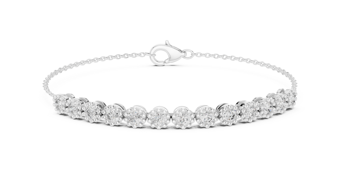 Minimal round lab grown diamond chain bracelet in yellow gold white gold and rose gold with elegant fine jewelry styling