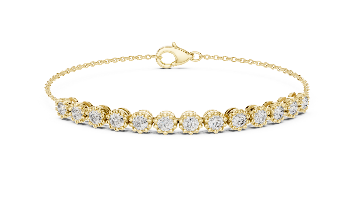 Minimal round lab grown diamond chain bracelet in yellow gold white gold and rose gold with elegant fine jewelry styling