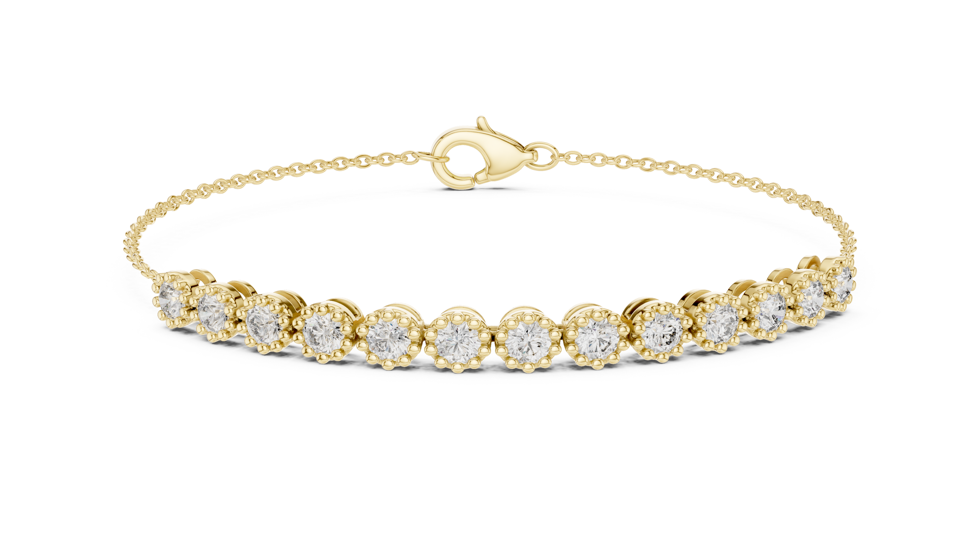 Minimal round lab grown diamond chain bracelet in yellow gold white gold and rose gold with elegant fine jewelry styling