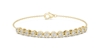 Round Halo Diamond Station Bracelet in Yellow Gold
