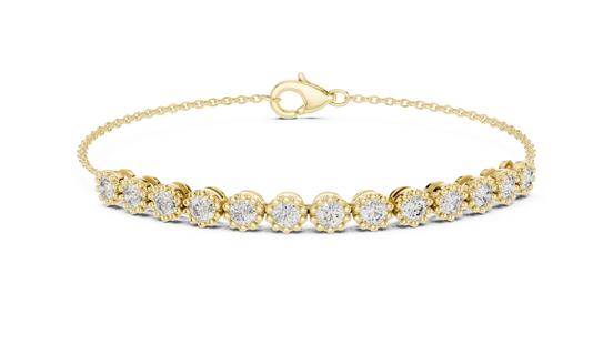 Round Halo Diamond Station Bracelet in Yellow Gold